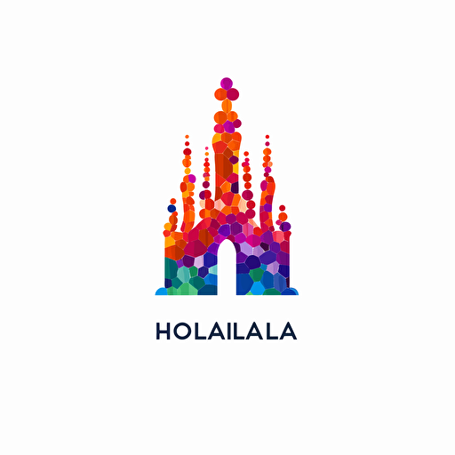 simple mosaic dot shaped sagrada familia vector logo colorful, simple , Hola Title