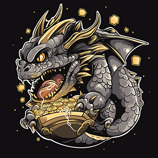 logo design of a dragon with treasure, black and white and gold, goblin, ideas are treasure, vector design, logo design, business