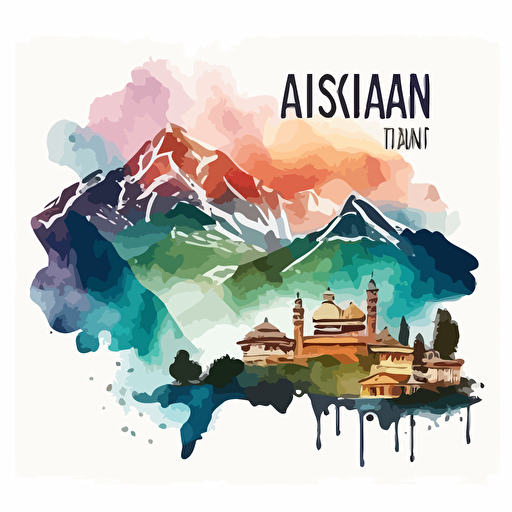 vector water colour illustration with uttarakhand sky line and culture