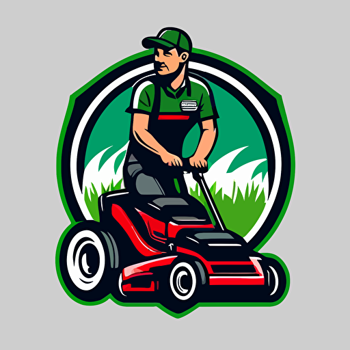 a mascot logo of a man with lawn mower, simple, vector