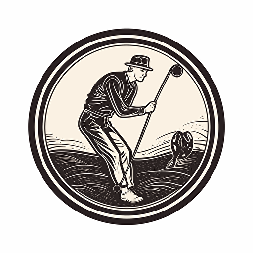 A vector monochromatic logo of a man playing golf, vector illustration