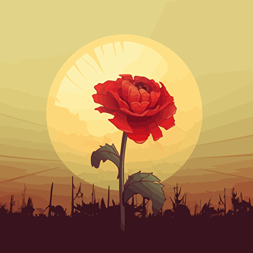 a wilting red flower in a garden. The sun is setting. Vector illustration