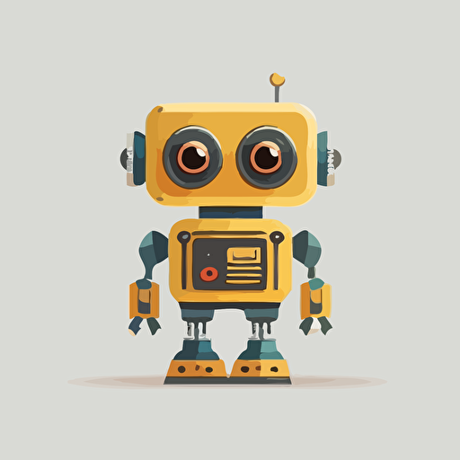 a cute robot, icon, cartoon, white background, 2d, vector, flat design