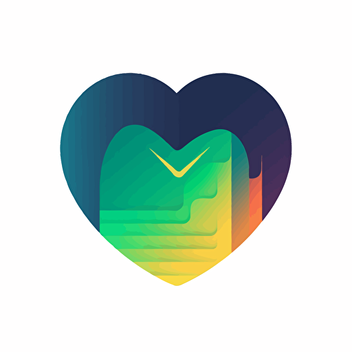 minimalistic emblem logo of an earth-like heart with a pulse line, vector, gradient, green, blue, yellow, pink