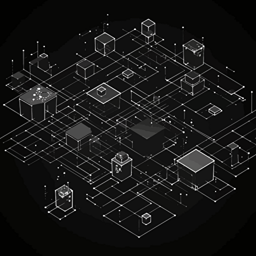 data network. black background. minimal vector illustration. isometric view.
