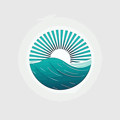 vector logo, sun, sea, minimalistic, white and turquoise colors