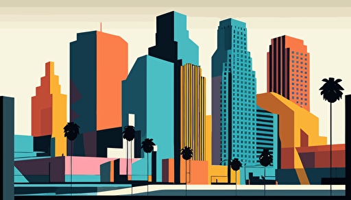 downtown los angeles, painted as shapes, minimal, low detail, vector art,