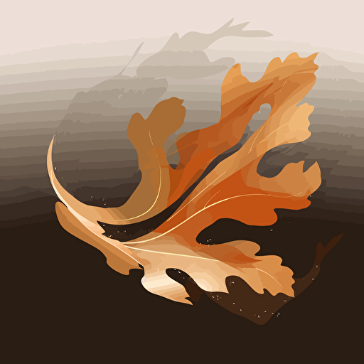 a durmast oak leaf falling in the air, sleek minimalist design, orange and brown, fluid vector art