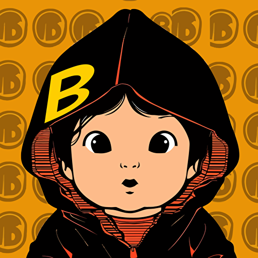 baby saoshi nakamoto with btc symbol, vectorized