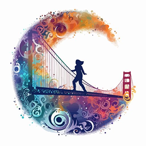 colorful vector art, san francisco shilouette in a galaxy, swirl patterns, white background
