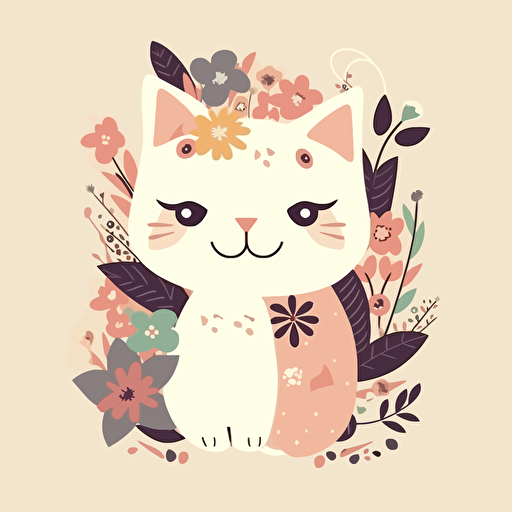 cute cat vector, floral