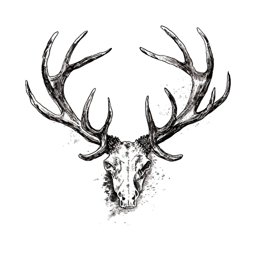 elk antlers, black and white Illustration, simple vector, iconic