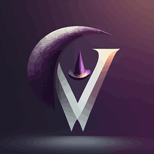 a minimalist vector logo with a moon and a wizard hat that resembles the letter W, silver and purple, HDR, 32k, large file