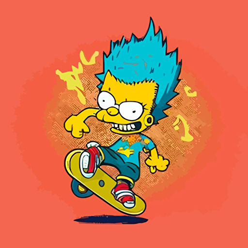 Bart simpson like zoombie with his skateboard cartoon vector illustration