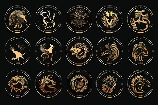 12 Zodiac Signs Logo Vector Simple