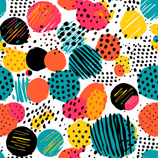 Hand drawn circle pattern of brush stroke. Vector seamless pattern set geometric texture shapes. Abstract background coolection of polka dot style in bright color. Decorative print with mosaic texture
