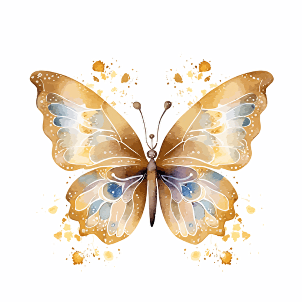 whimsical and cute gold watercolor butterfly design, vector