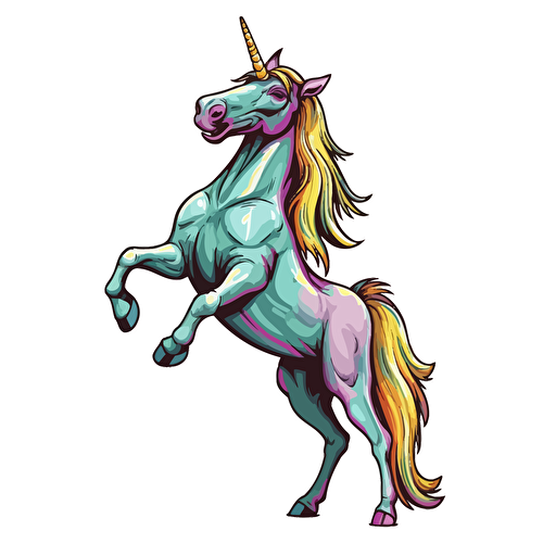 unicorn rearing up on its hind legs, Sticker, Lovely, Tertiary Color, Pixar, Contour, Vector, White Background, Detailed