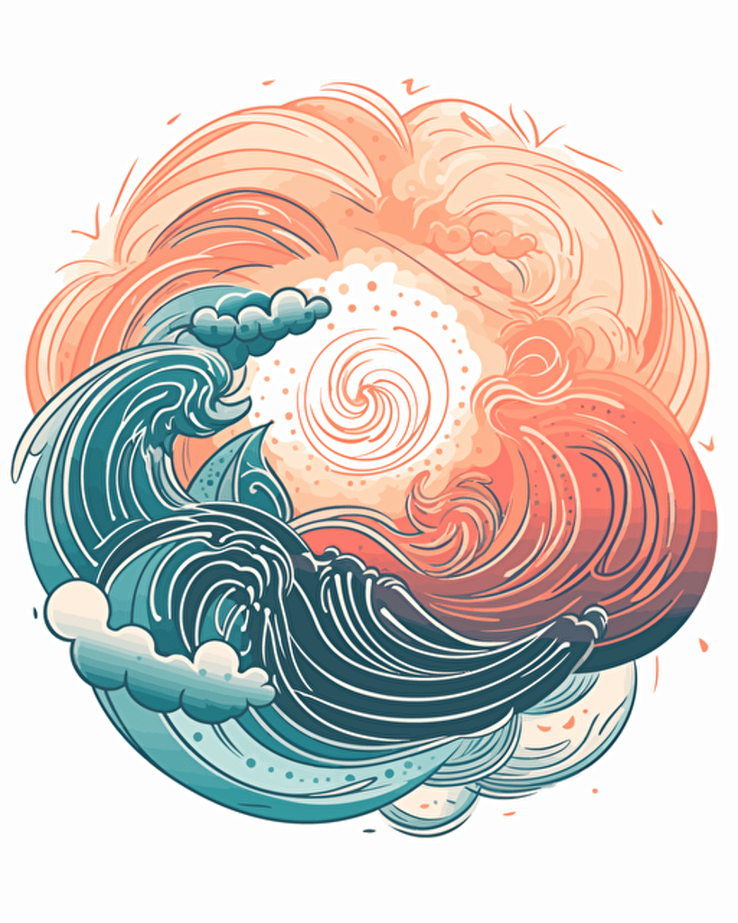 mandala wave,, minimalistic, retro aesthetics, vector image, sticker, pastel pantone colors, white background