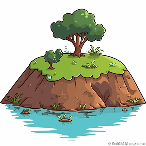 clipart of mound of dirt with pond in front, vector, white background, simple