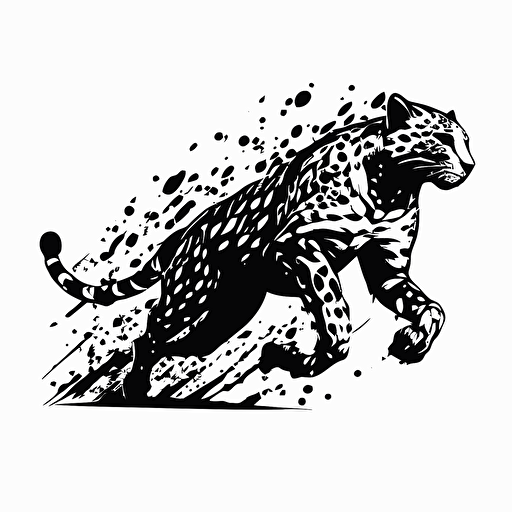 an uncluttered illustration with a leopard, it is the club's mascot. Represent the whole body of the animal running. 80s spirit, vector, in black and white, flat 2d