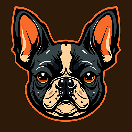 angry dark french bulldog head, cartoon eyes, cute smile, vector logo, vector art, emblem, simple, cartoon, 2d