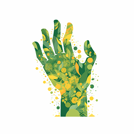 flat design vector art, green revolution hand , artistic, white background