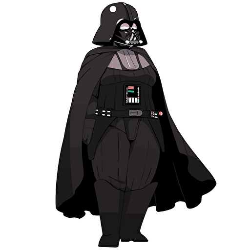 fat A beautiful female darth vader, goofy looking, smiling, minimalistic, flat light, white background, vector art