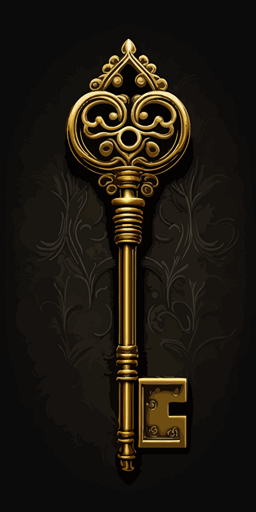 basic golden key, vector art, black background ::