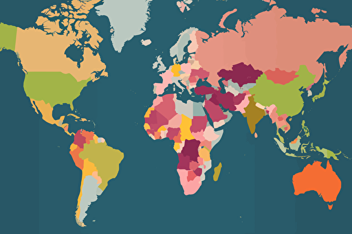 flat vector, colour coded world map