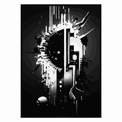 A3 vertical techy cyberpunk abstract poster with futuristic, minimal style using vector elements vertical mirror with black and white colors — v5 — 30:42 — seed 1
