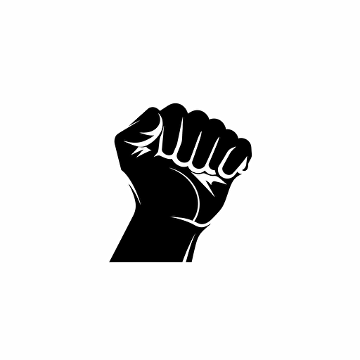 Logo of a closed fist, minimalist icon, silhouette, vector, black on white background
