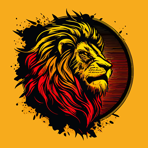 lion round logo design vector very detailed. Yellow, red, black
