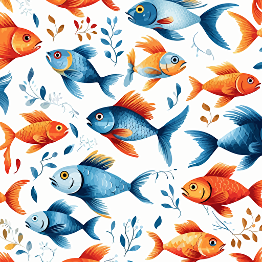 small little fishes swimming white background ,vector , fishes has pattern on them ar 16:9