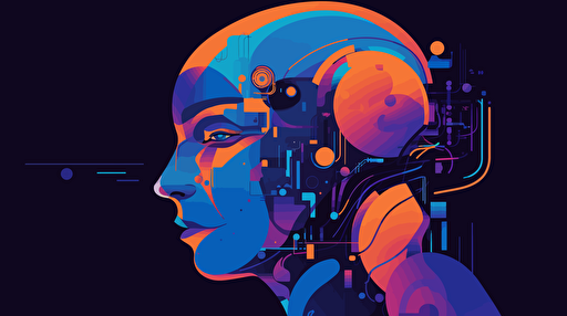 On the planet, Artificial intelligence helps humans learn, flat, vector, blue purple orange gradient, by Ivan Chermayeff,