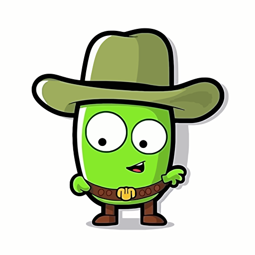 sticker design, super cute pixar pickle wearing a cowboy hat, white background, vector