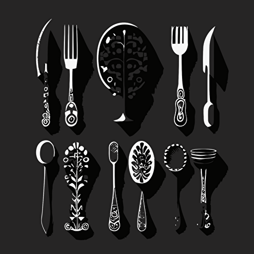 utensil set, 2d, vector, black and white