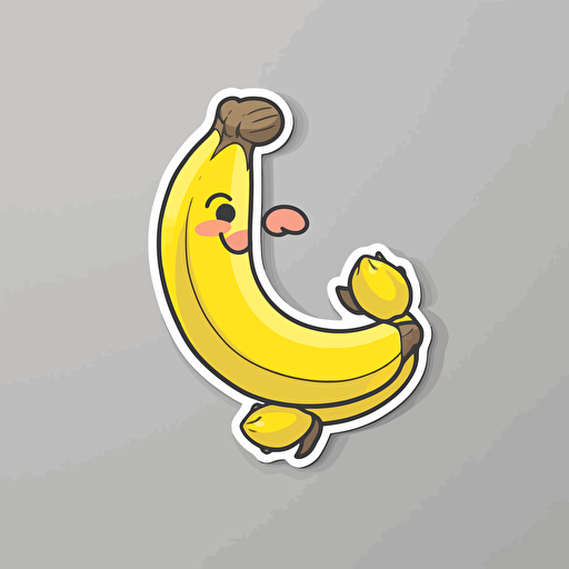 sticker, cute and happy banana, kawaii, contour, vector, white border, gray background