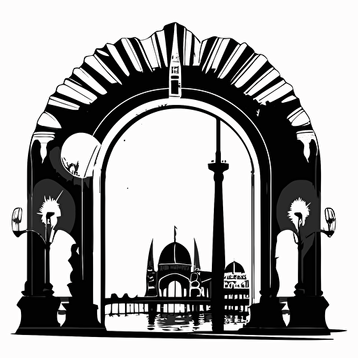 a candle arch as vector, include sightseeing attractions from warnemunde rostock, black and white