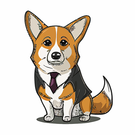 cartoon corgi vector simple illustration wearing business suit large eyes on plain white background