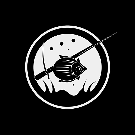 simple fishing pole, minimalism, vector art, black and white, flat, logo
