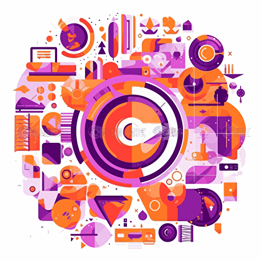 flat modern vector image of the concept of resources, complemenatry colours, bright orange and purple, high resolution, white background, creative visualization, detailed