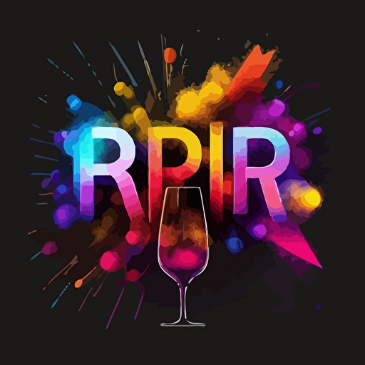 Vector logo representing a party booking app. Burst of fireworks, wine glass, letters PH