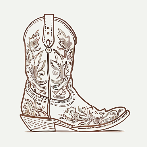 black outline of a cute cowgirl boot in cartoon style drawing on a white background flat vector drawing