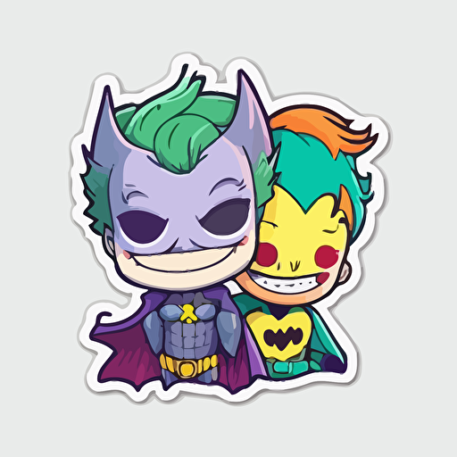 sticker, Happy Colorful batman and joker, kawaii, contour, vector, white background