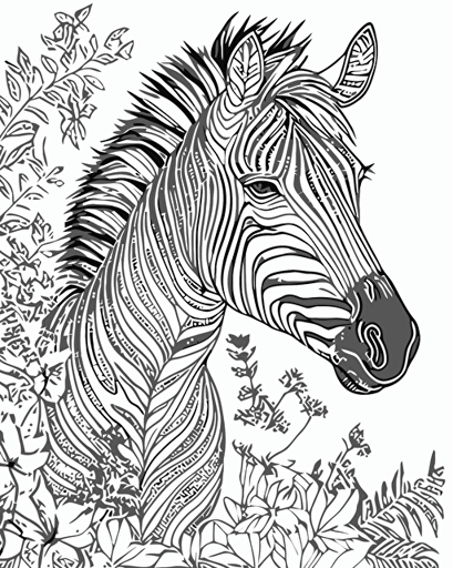 Coloring page for adults, mandala zebra, no text, high detail, lineart, vector, no shading,