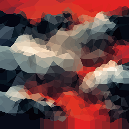 minimalist, vectorized, black and red colors, print layer , delicacy, elegant, polygon smooth clouds small and big