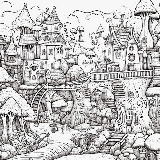 2d illustration, simple vector wonderland coloring page
