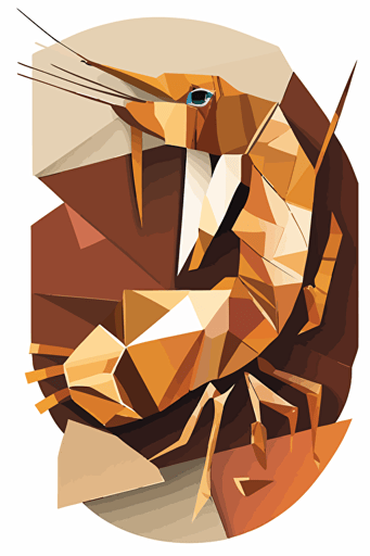 create a sticker about shrimp in the artistic style of cubism, vector illustration, with bright brown colors, creative illustration, on white background