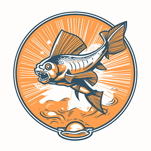 Super muscular goldfish throwing a disc golf disc very far, vector logo, emblem